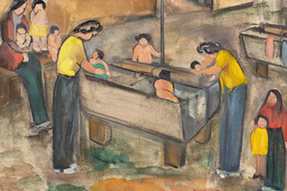 hisako hibi painting of laundry room in camp
