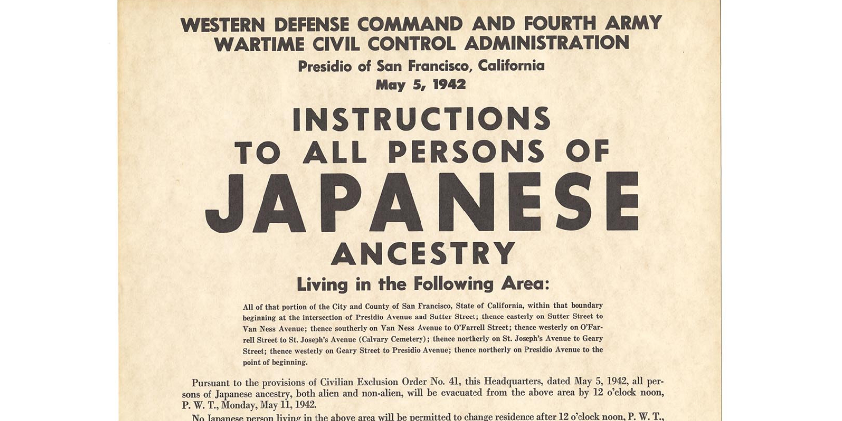Instructions to All Persons poster, paired with Order 41. Gift of James V. Gatewood, 99.243.2