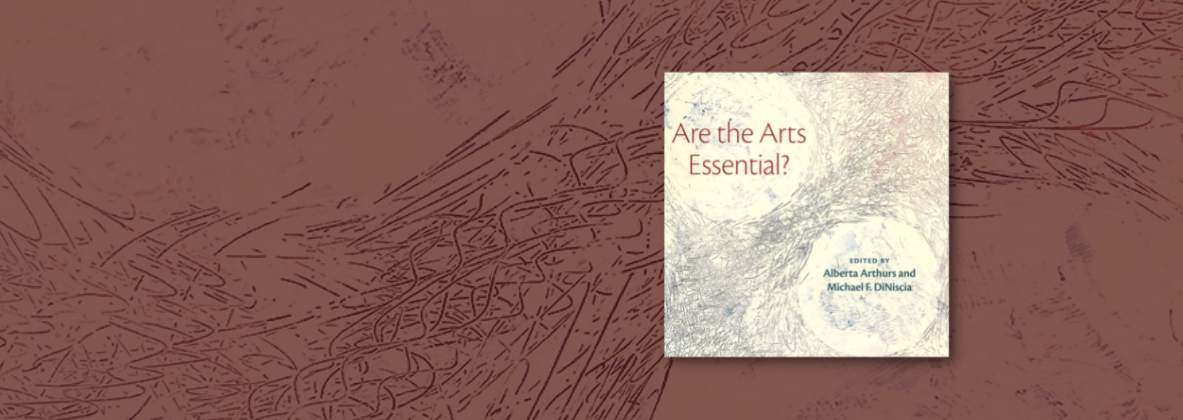 Book cover for 'Are the Arts Essential?' on a red textured background