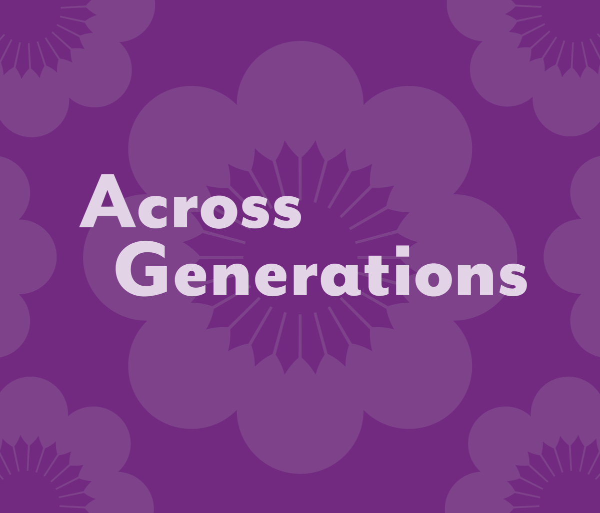 across generations on purple background w tinted back flowers