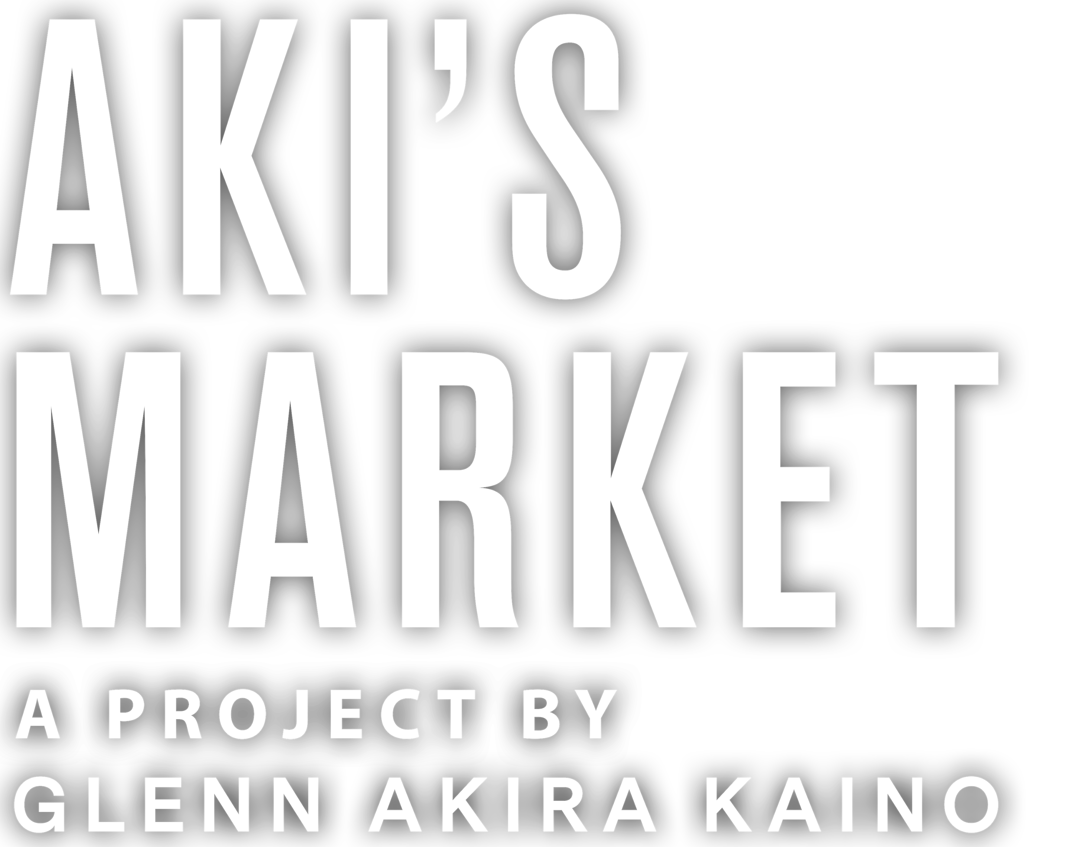 Aki's Market produced by glenn kaino white logo stacked flushed left