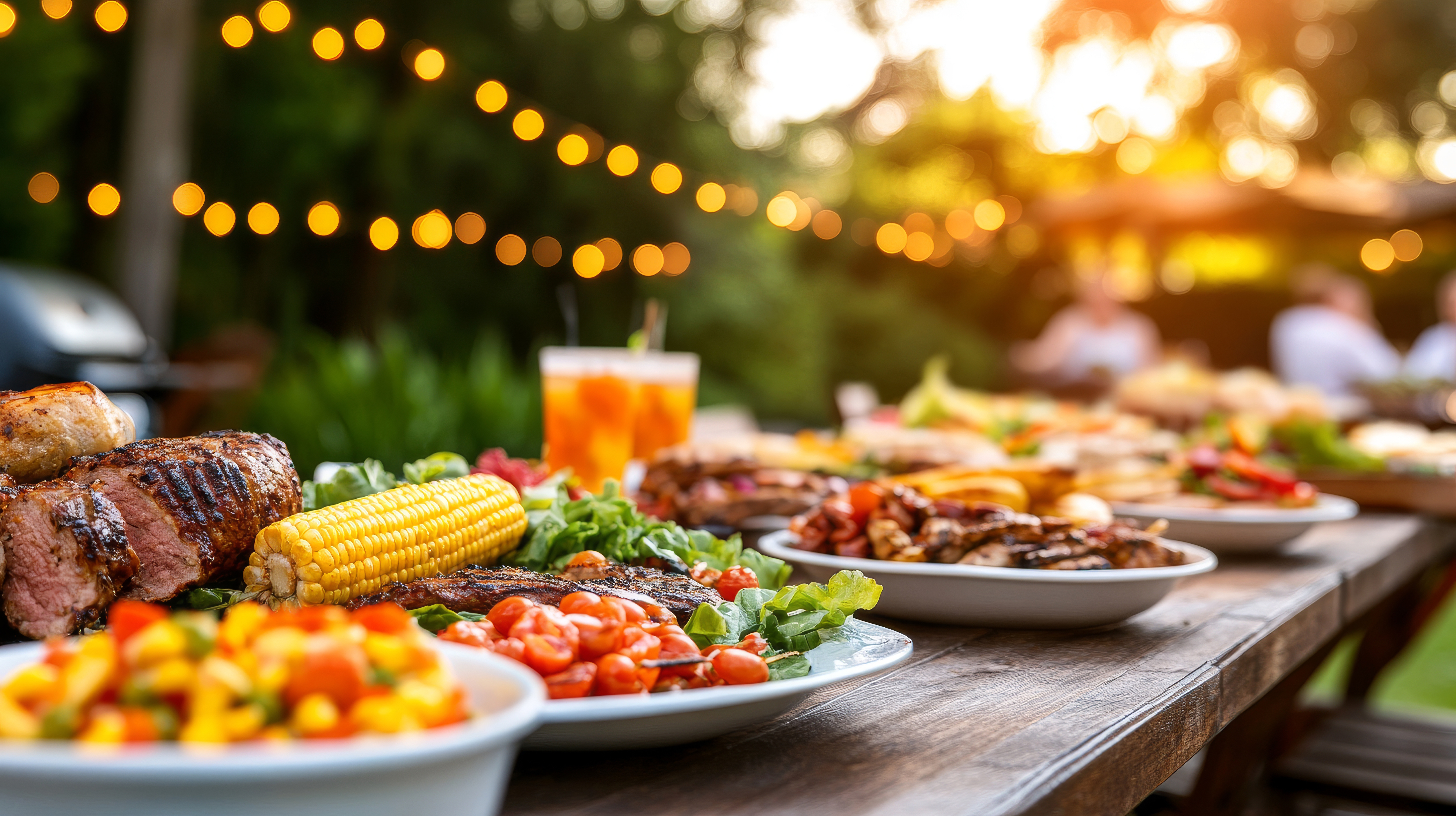 Plates of food on outdoor table