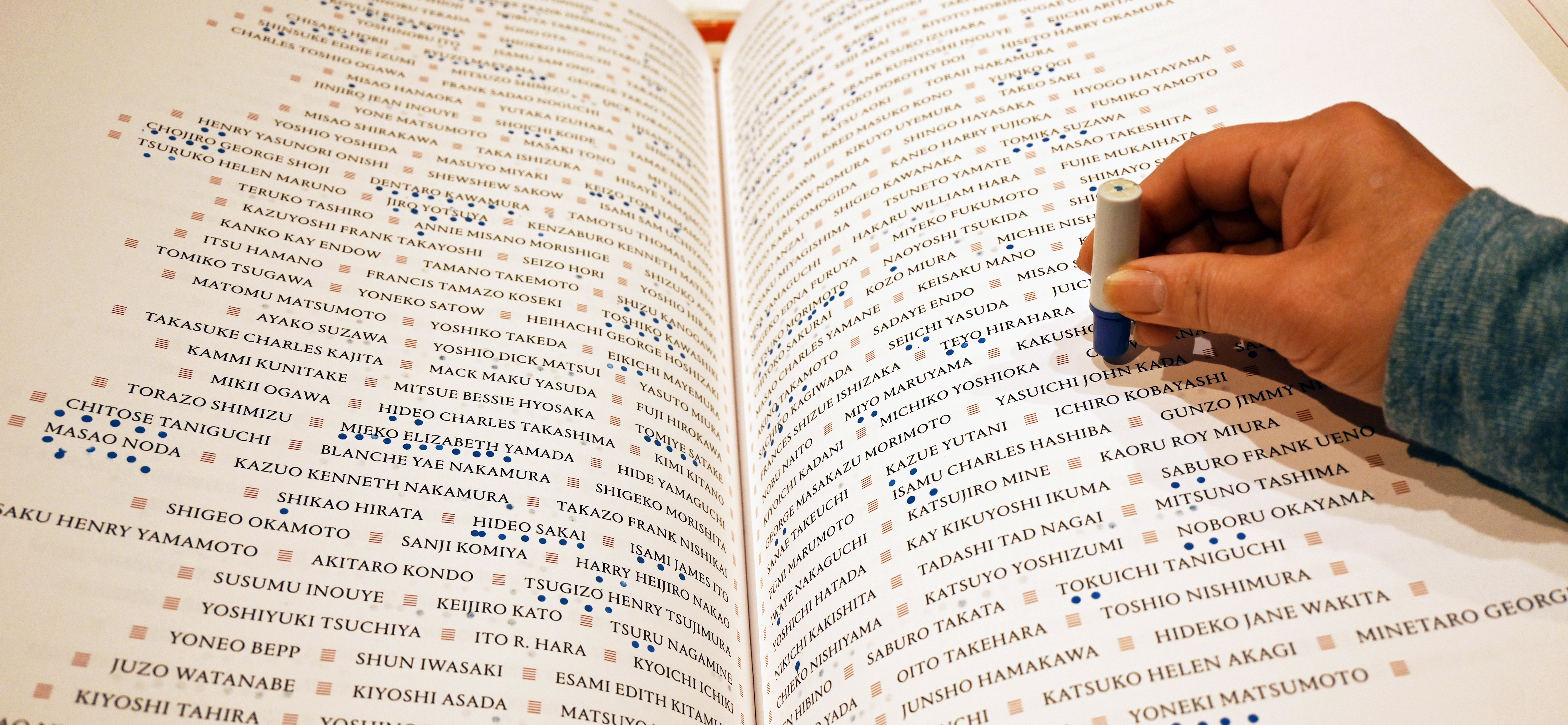 Hand stamping the Ireicho book of names