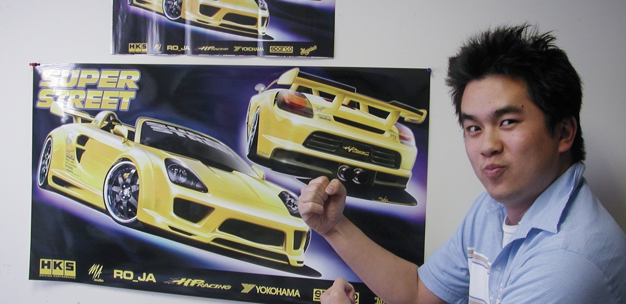Jonathan Wong Motortrend magazine spread on wall