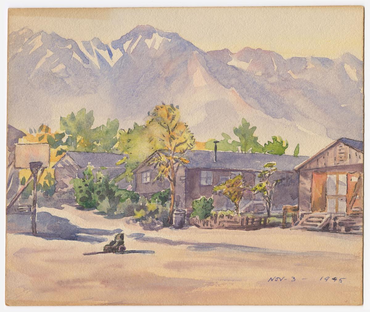 Kango Takamura water color painting of barracks