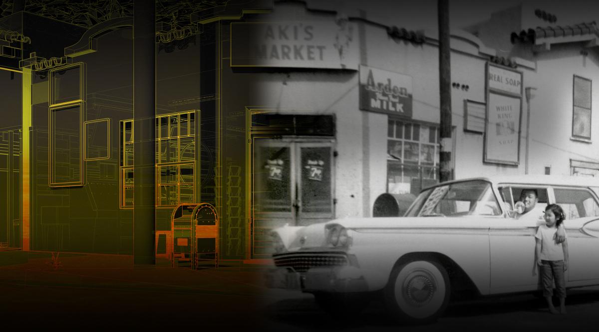 aki's market digital illustration and black white photo