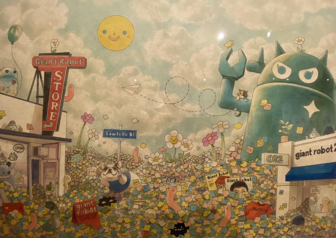 painting of giant robot stores