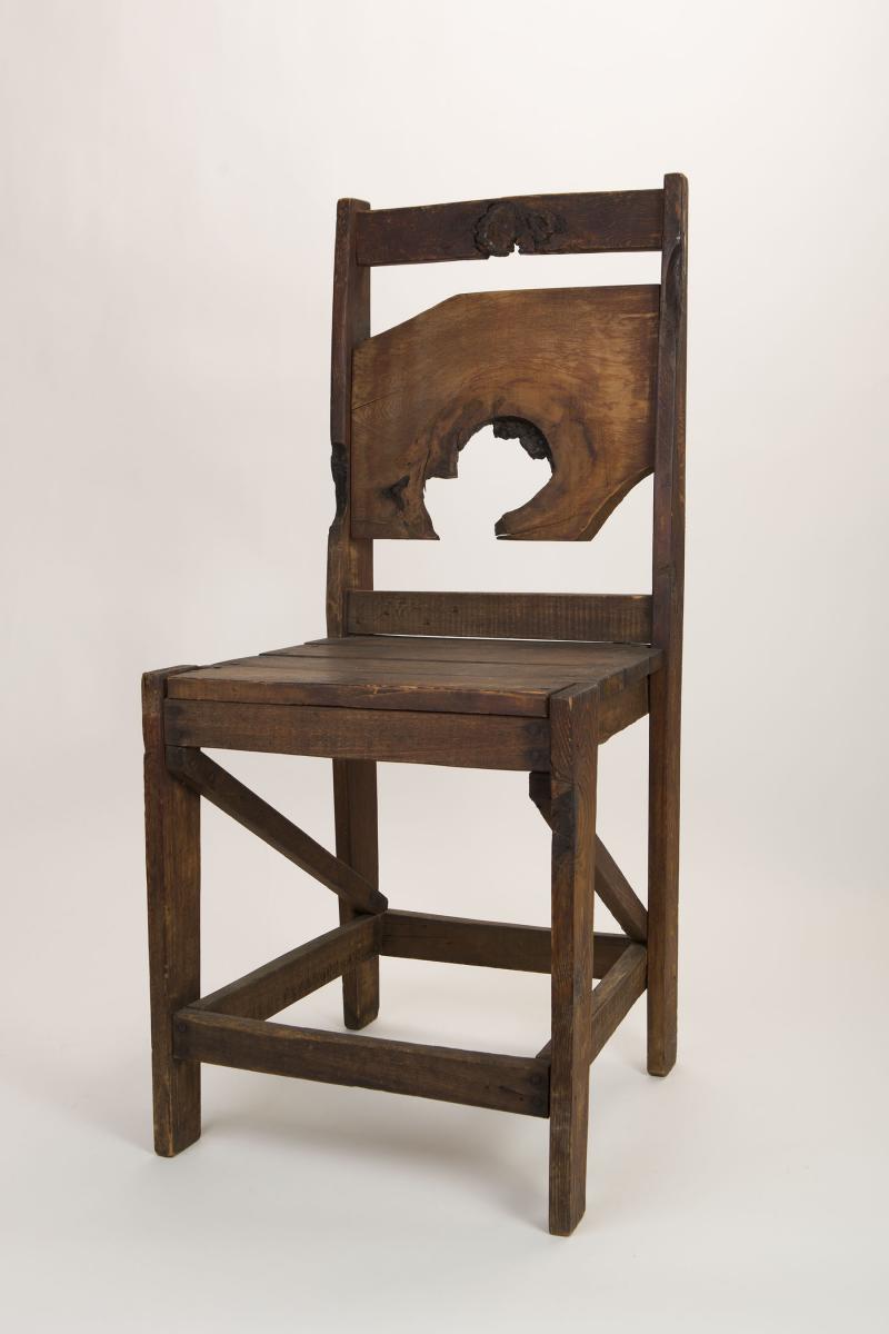 Chair constructed by Yorozu Homma while incarcerated at Heart Mountain concentration camp in Wyoming during World War II