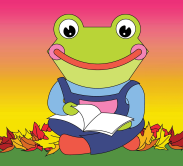 illustration of frog reading book