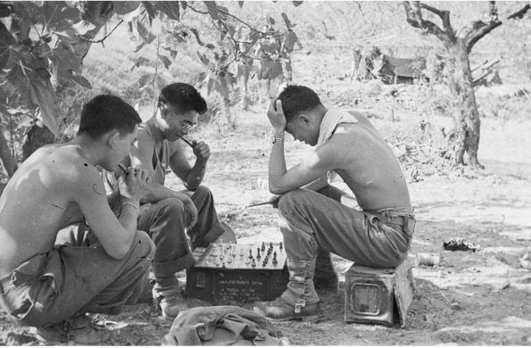 Staff Sergeant George "Mountain" Oiye, Corporal Warren "Gabi II" Tanaka, and Technician Fourth Grade Yuki "Use" Minaga