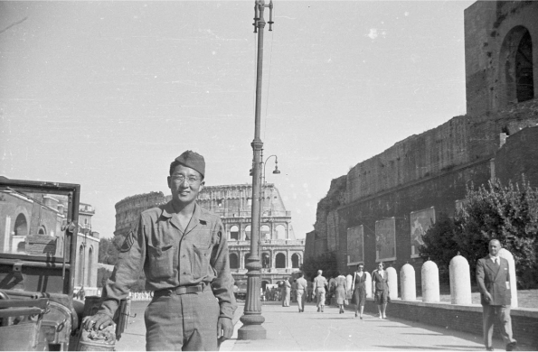 Sus Ito on R&R in Rome, Italy, 1944. Coliseum in background.