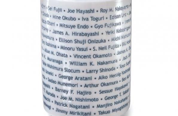 tea cup with 101 names written on the side
