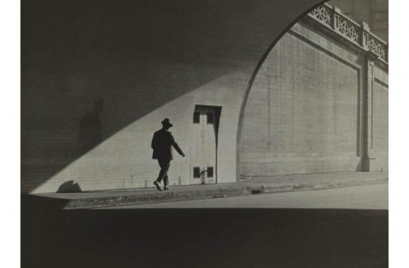 J.T. Sata, Untitled (Man Walking Out of Tunnel), c. 1930, silver gelatin print. Partial and promised gift of Frank and Marian Sata and family, Japanese American National Museum.