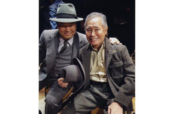 George Takei with Christopheren Nomura on the set of the Broadway musical Allegiance, 2016.