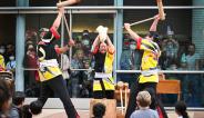 kodama taiko perform mochizuki (rice pounding) demonstartion