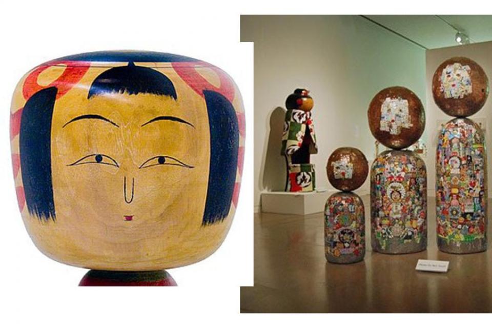 Traditional and modern kokeshi on display