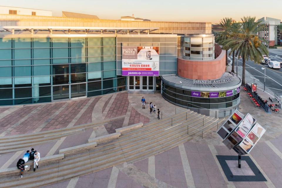 exterior shot of JANM Pavillion from bird's eye view