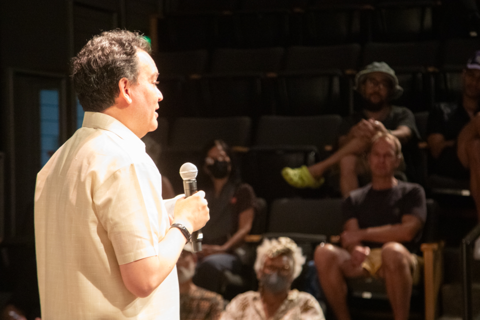 James E. Herr speaking at the Black Panther solidarity program in the Tateuchi Democracy Forum
