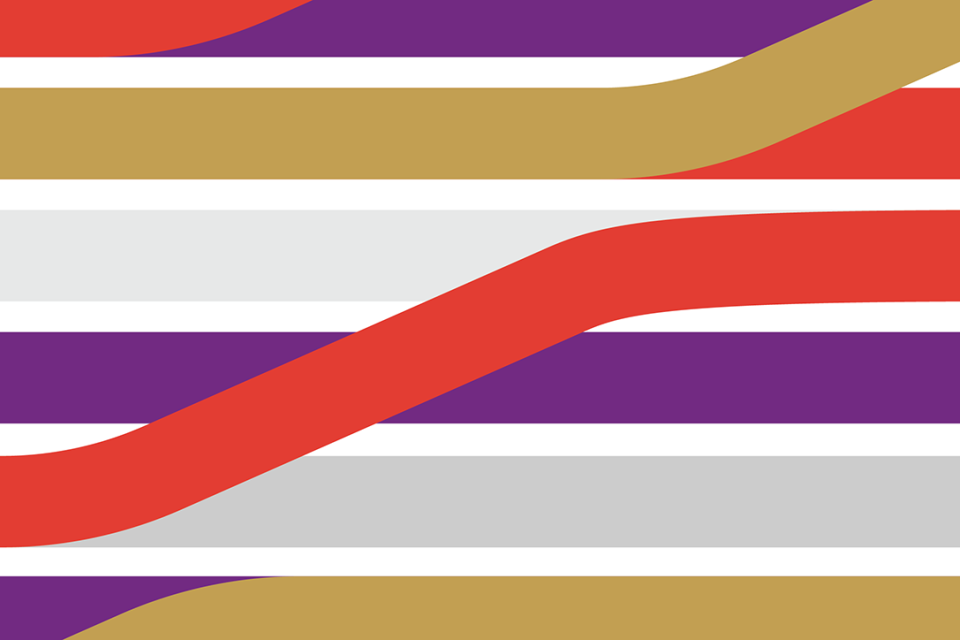 purple, red, grey, and gold lines intersecting