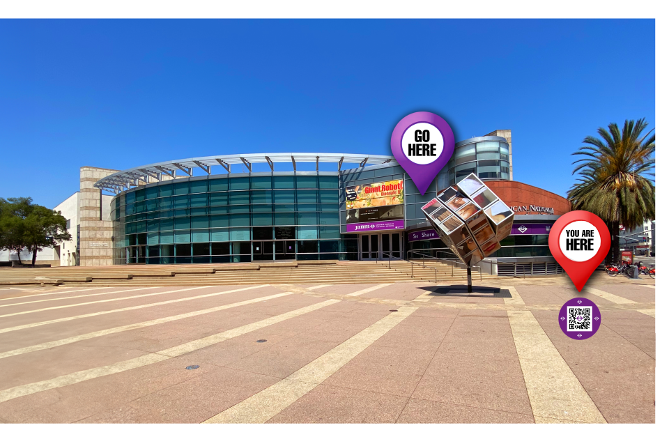 janm plaza with you are here pins qr code