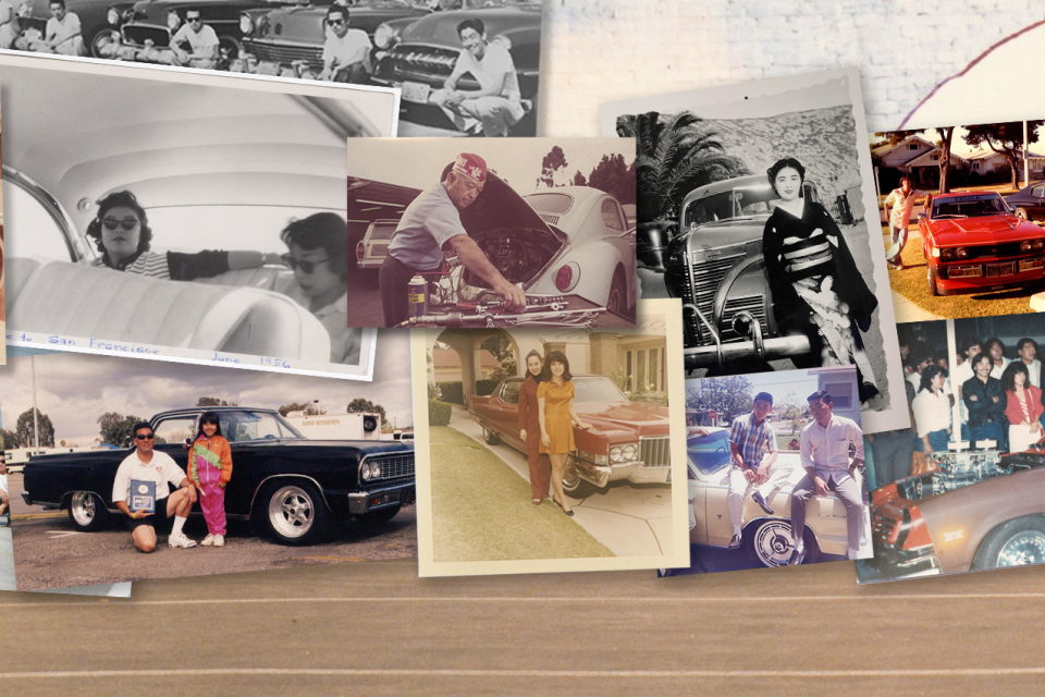 photo collage of people in front of their cars