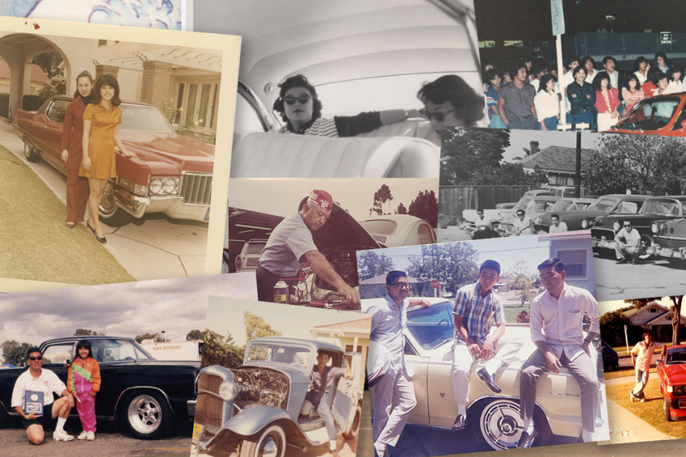 photo collage of people in front of their cars