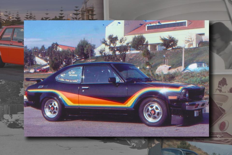 1970s Vega with rainbow racing stripe