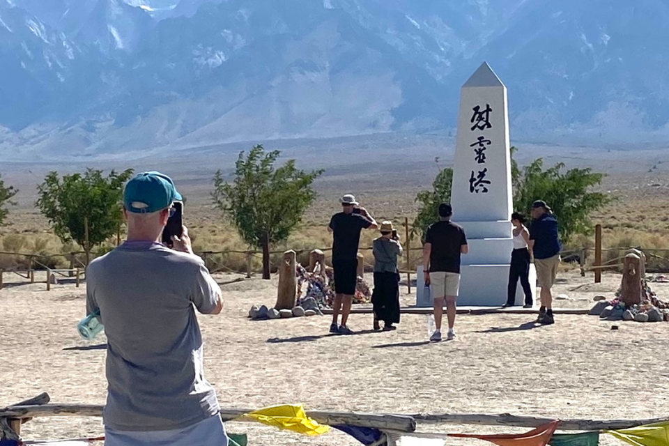 Visitors at Manzanar Concentration Camp monument