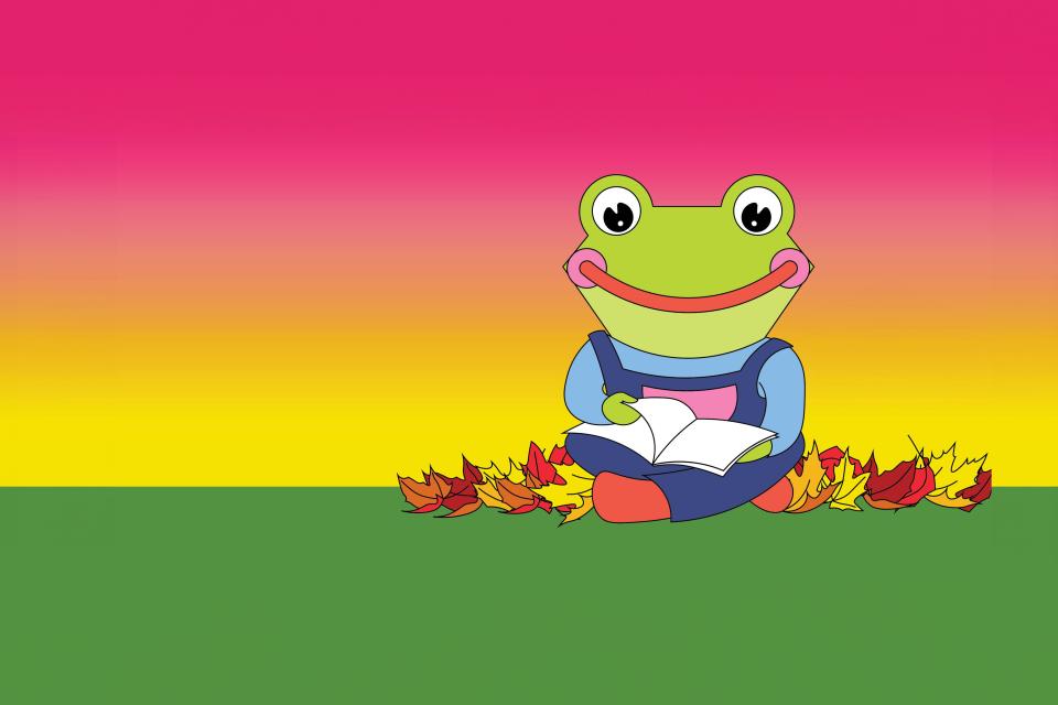 illustration of a frog reading a book