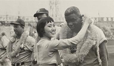 Jackie Robinson during the Dodgers' 1956 tour of Japan.