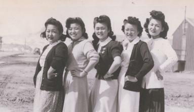 5 young women in Heart Mountain concentration camp in Wyoming