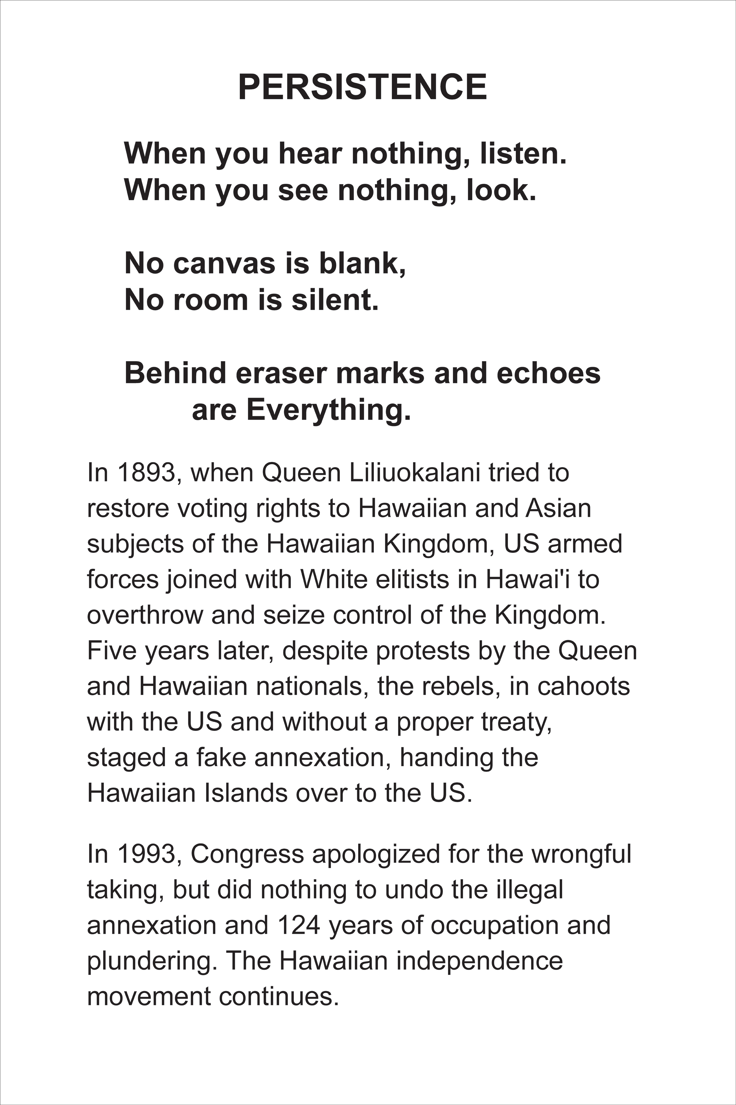 Back of the Persistence - Hawaiian Sovereignty Movement flash card